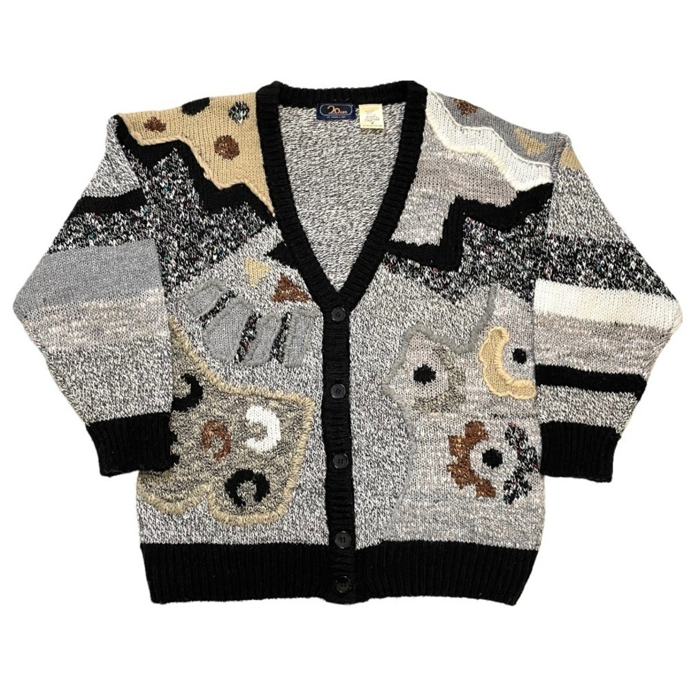 VTG abstract print 3D knit cardigan sz medium